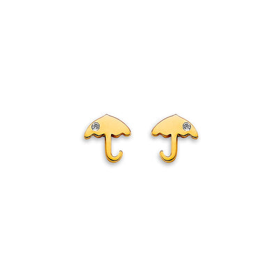 14K Yellow Gold Umbrella CZ Stud Earrings With Screw Back