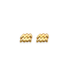 Load image into Gallery viewer, 14K Yellow Gold Zodiac Aquarius Stud Earrings With Screw Back