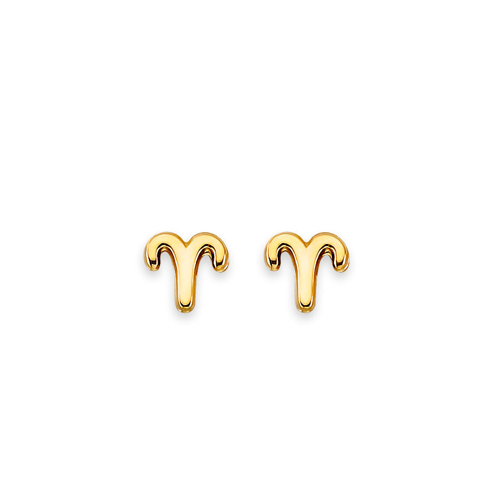 14K Yellow Gold Zodiac Aries Stud Earrings With Screw Back