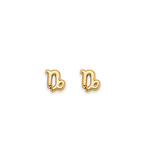 14K Yellow Gold Zodiac Capricorn Stud Earrings With Screw Back