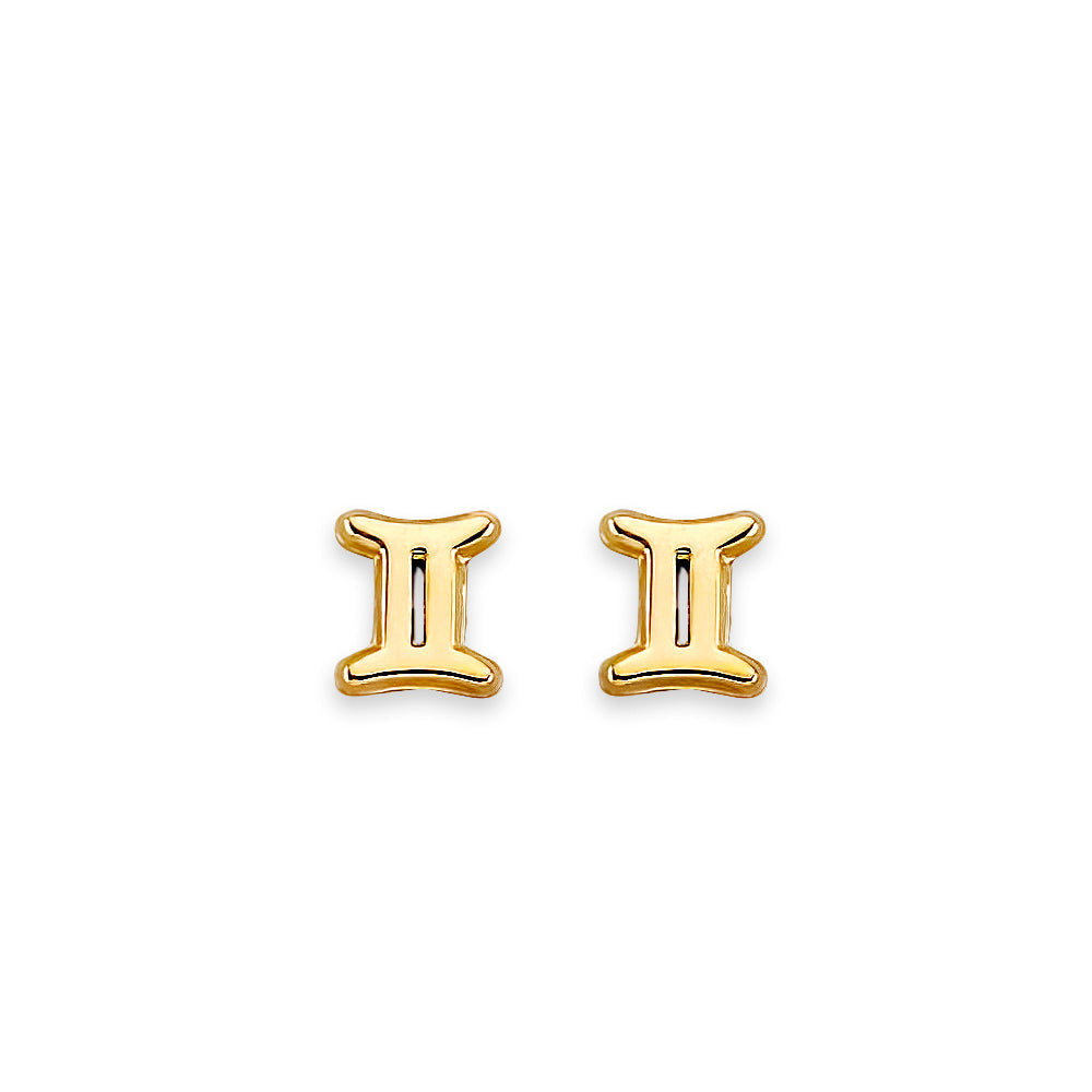 14K Yellow Gold Zodiac Gemini Stud Earrings With Screw Back