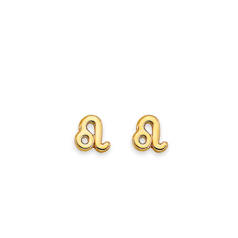 14K Yellow Gold Zodiac Leo Stud Earrings With Screw Back