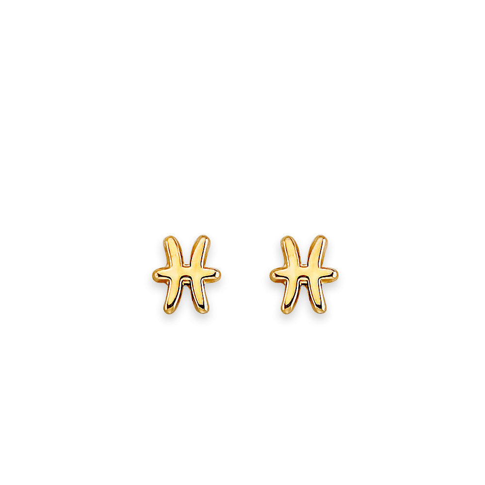 14K Yellow Gold Zodiac Pisces Stud Earrings With Screw Back