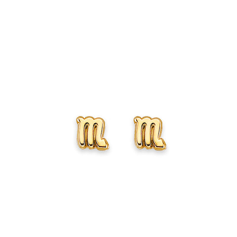 14K Yellow Gold Zodiac Scorpio Stud Earrings With Screw Back