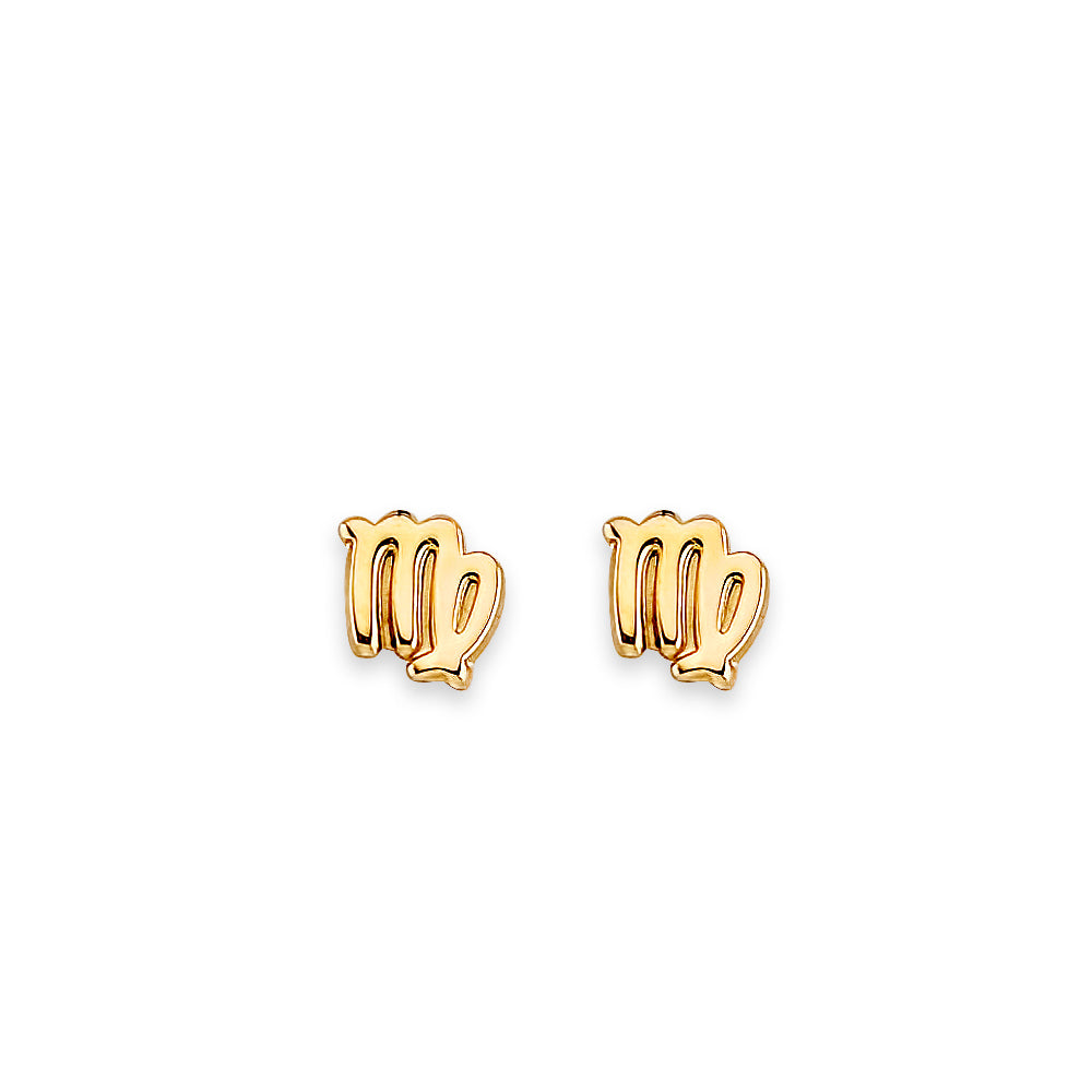 14K Yellow Gold Zodiac Virgo Stud Earrings With Screw Back