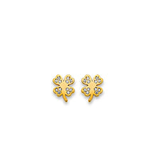 Load image into Gallery viewer, 14K Yellow Gold Clover CZ Stud Earrings With Screw Back