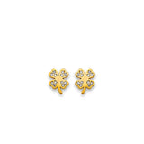 14K Yellow Gold Clover CZ Stud Earrings With Screw Back