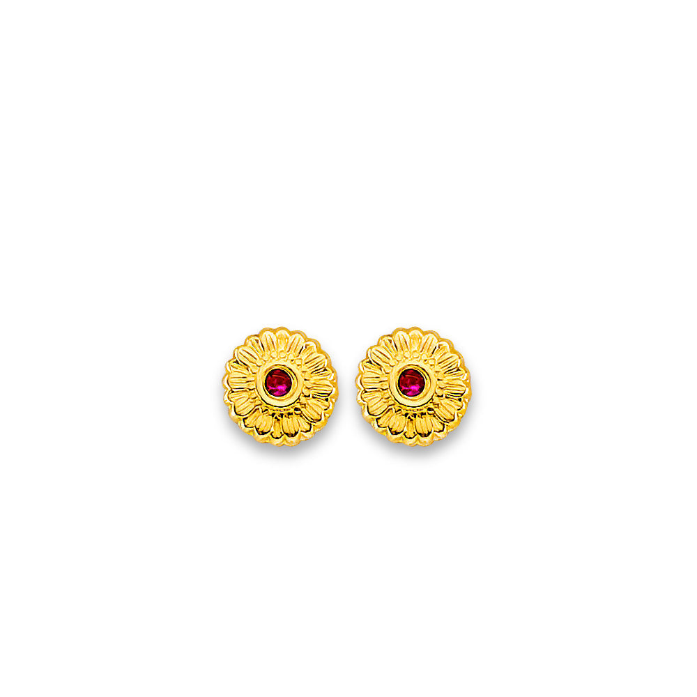 14K Yellow Gold Flower CZ Stud Earrings With Screw Back