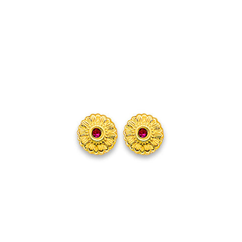 14K Yellow Gold Flower CZ Stud Earrings With Screw Back