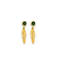 Load image into Gallery viewer, 14K Yellow Gold Feather CZ Stud Earrings With Screw Back