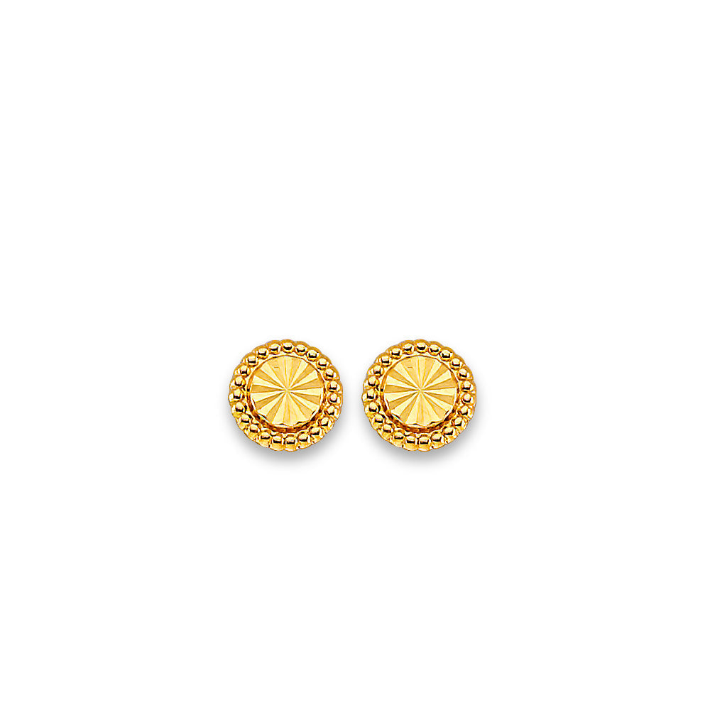 14K Yellow Gold Round Stud Earrings With Screw Back