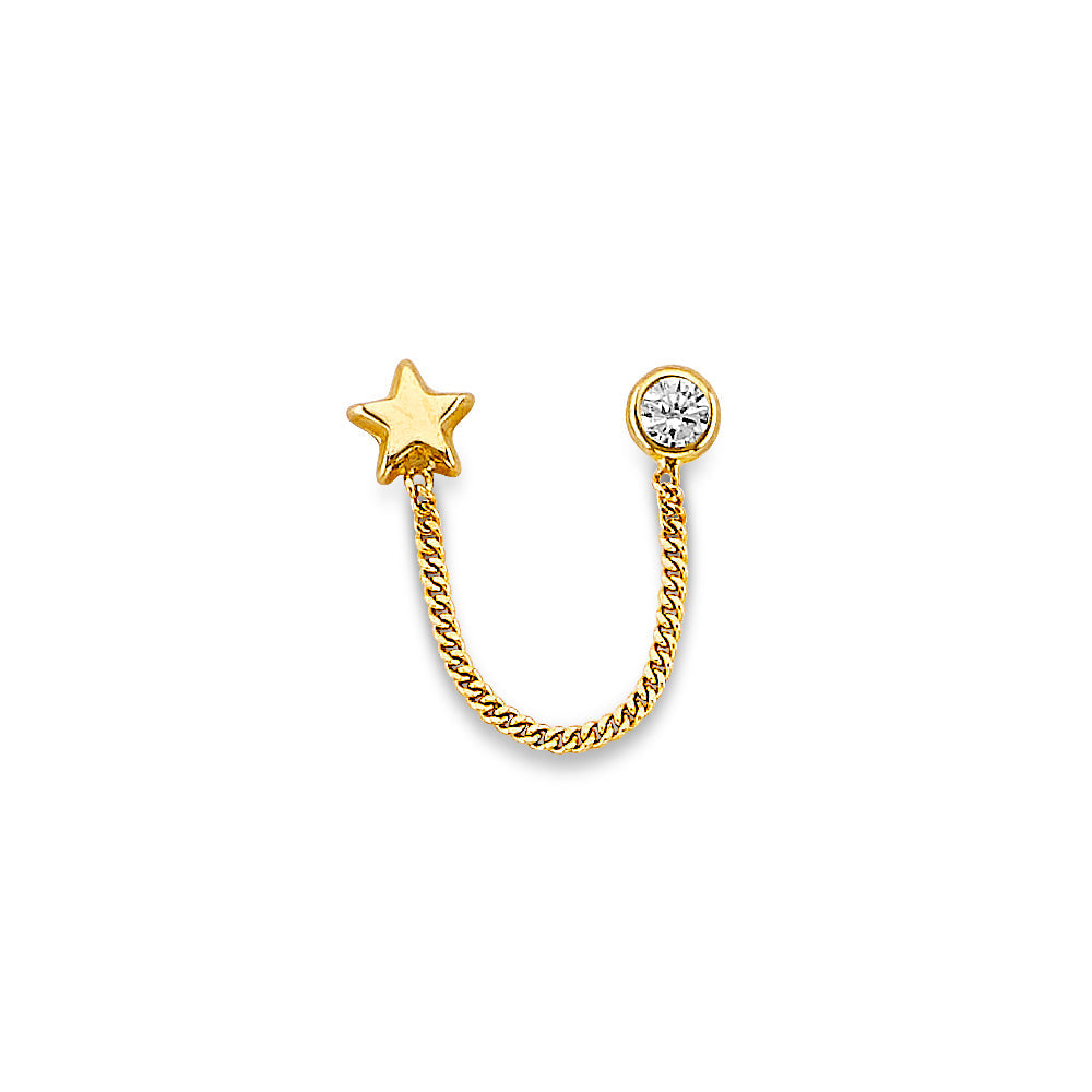 14K Yellow Gold Star CZ Crawler Stud Earrings With Screw Back