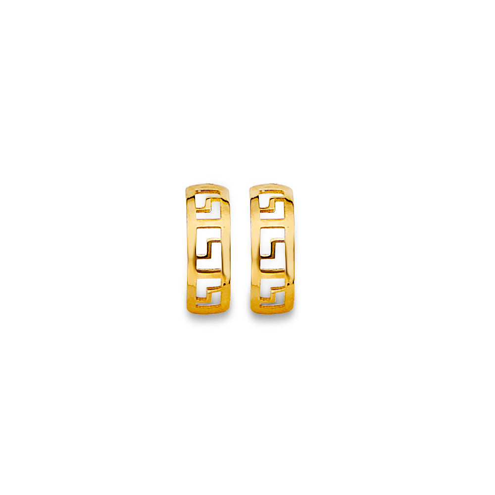 14K Yellow Gold Greek Design Stud Earrings With Screw Back