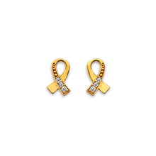 Load image into Gallery viewer, 14K Yellow Gold Cancer Ribbon CZ Stud Earrings With Screw Back