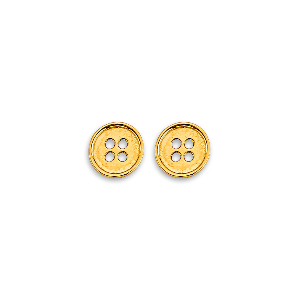 14K Yellow Gold Button Stud Earrings With Screw Back