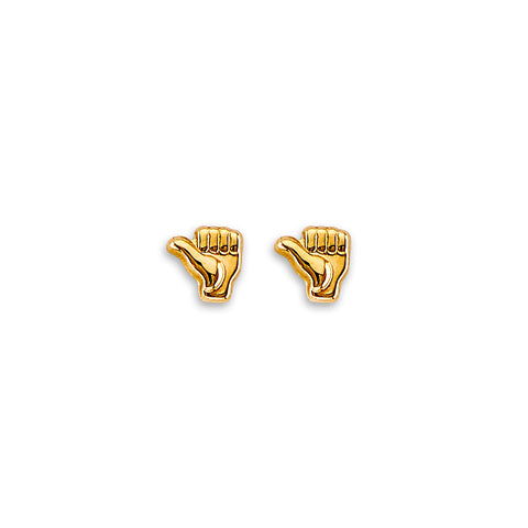 14K Yellow Gold Thumbsup Stud Earrings With Screw Back