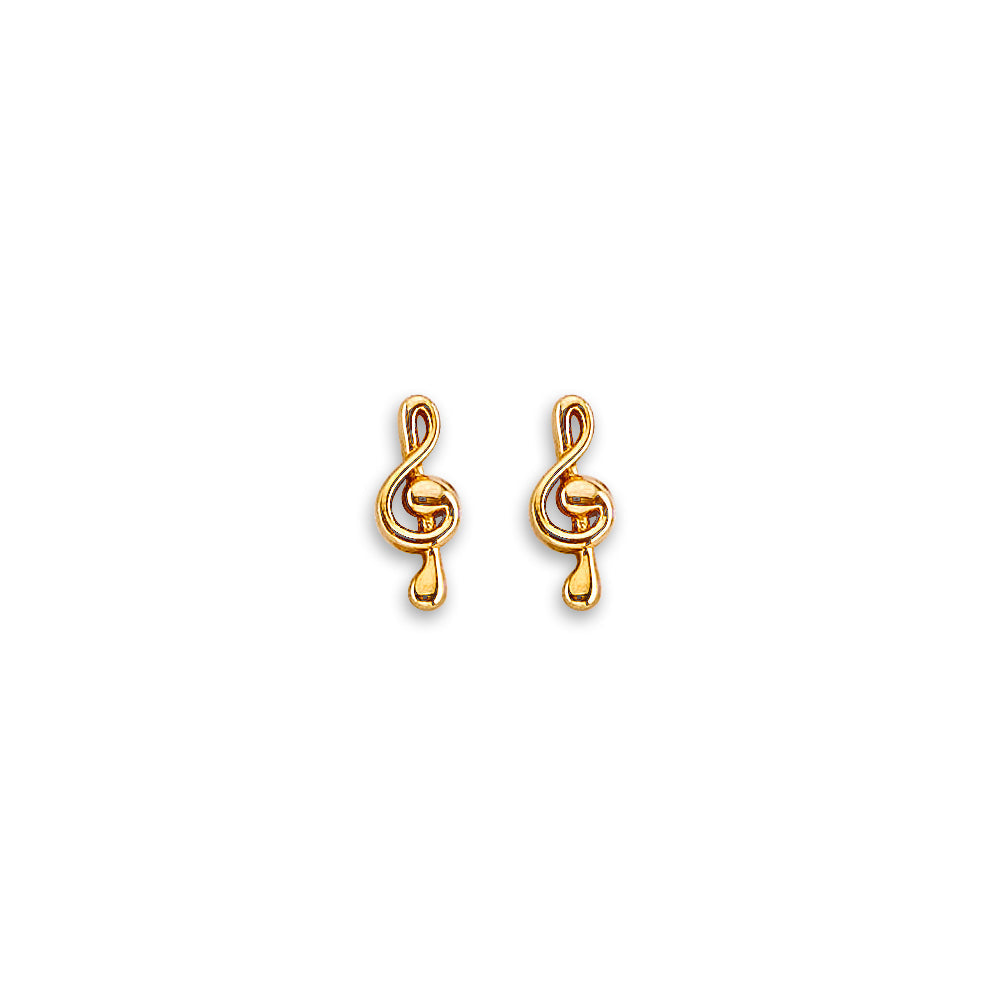 14K Yellow Gold Musical Note Stud Earrings With Screw Back