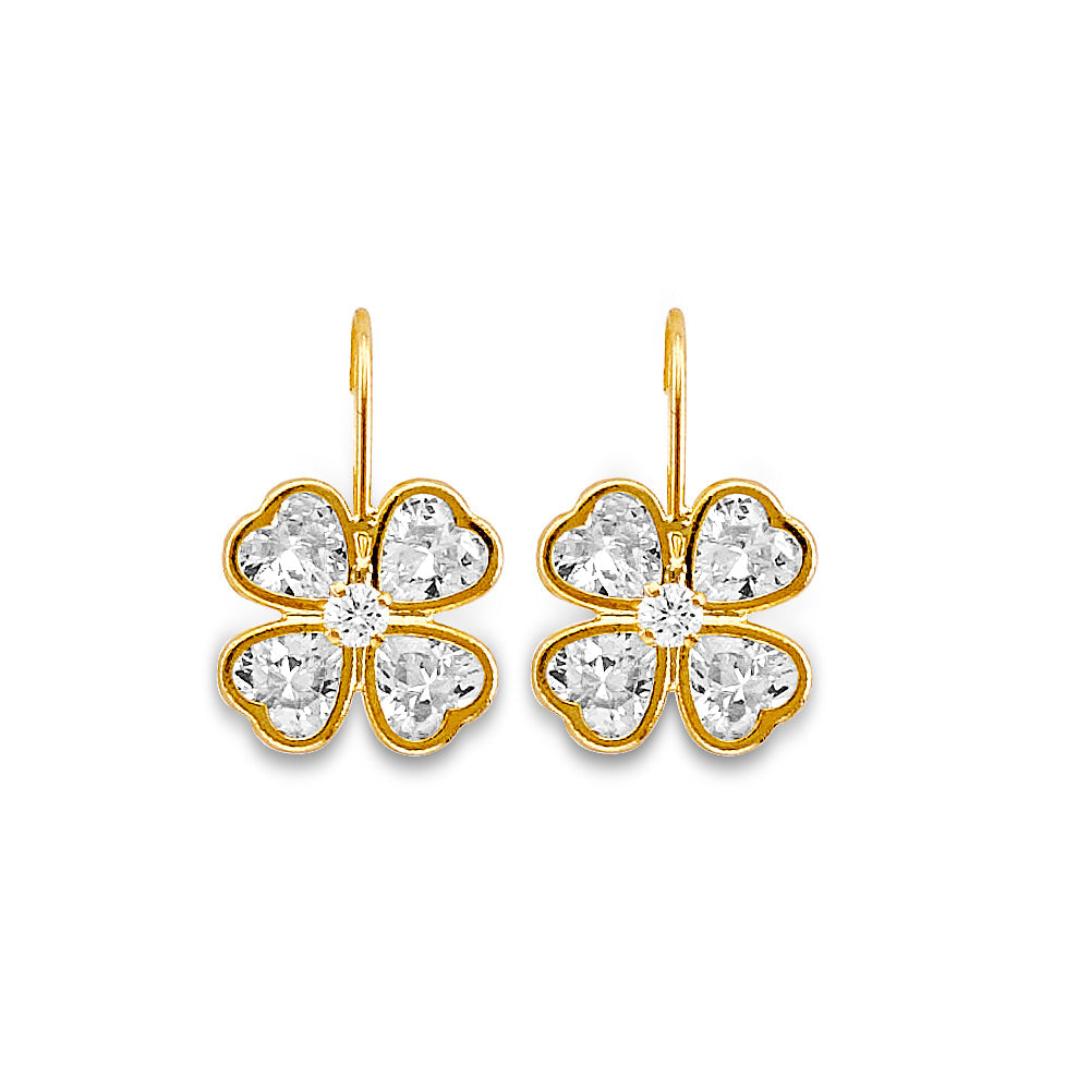 14K Yellow Gold Plumeria CZ Wire Hook Stud Earrings