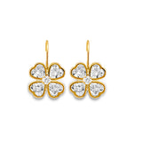 14K Yellow Gold Plumeria CZ Wire Hook Stud Earrings