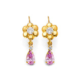 14K Yellow Gold CZ Wire Hook Stud Earrings