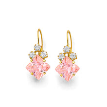 Load image into Gallery viewer, 14K Yellow Gold Pink CZ Wire Hook Stud Earrings