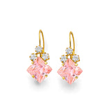 14K Yellow Gold Pink CZ Wire Hook Stud Earrings