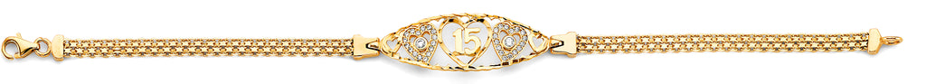 14K Two Tone Gold CZ 15 Years ID Bracelet