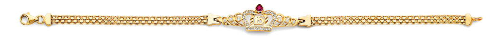 14K Two Tone Gold CZ 15 Years Crown Bracelet