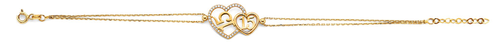 14K Yellow Gold CZ 15 Years Heart Bracelet