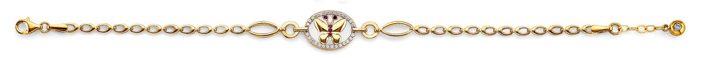 14K Two Tone Gold Butterfly CZ Bracelet