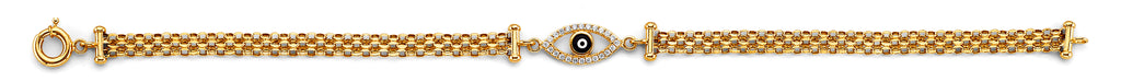 14K Yellow Gold CZ Evil Eye Center Bracelet