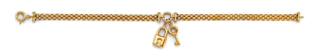 14K Yellow Gold Key And Lock Center Bracelet