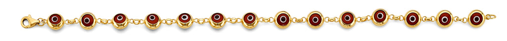 14K Yellow Gold Red Evil Eye Bracelet