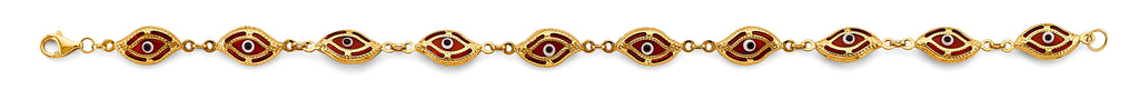 14K Yellow Gold Wave Red Evil Eye Bracelet