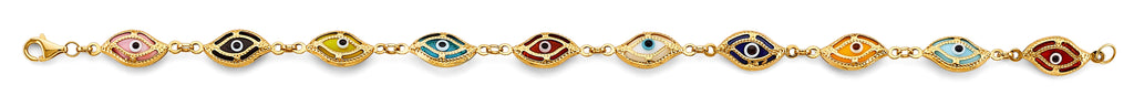 14K Yellow Gold Mixed Color Evil Eye Bracelet