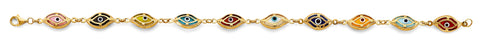 14K Yellow Gold Mixed Color Evil Eye Bracelet