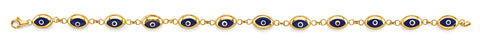 14K Yellow Gold Blue Evil Eye Bracelet