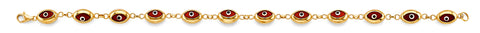 14K Yellow Gold Oval Red Evil Eye Bracelet