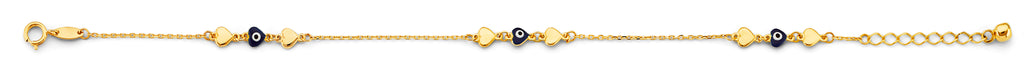 14K Yellow Gold Evil Eye And Heart Bracelet