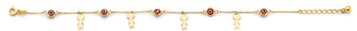 14K Yellow Gold Red Evil Eye And Girl Charms Bracelet