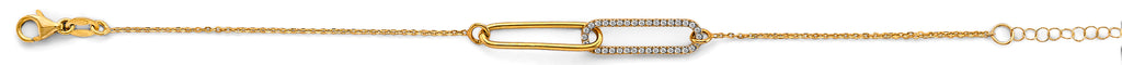 14K Two Tone Gold CZ Paperclip Bracelet