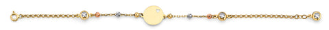 14K Two Tone Gold Engravable Round Pendant With Bead Bracelet