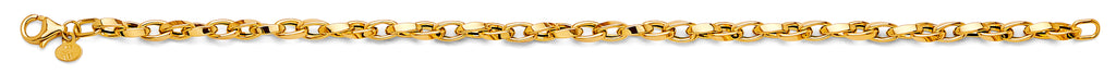 14K Yellow Gold Hollow Flat Tube Oval Rolo Bracelet