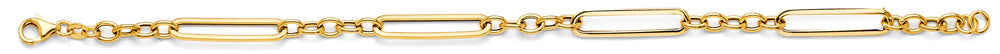 14K Yellow Gold Hollow Paper Clip And Oval Link Bracelet