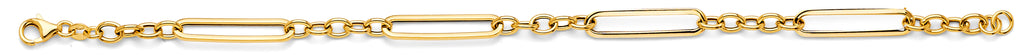 14K Yellow Gold Hollow Paper Clip And Oval Link Bracelet