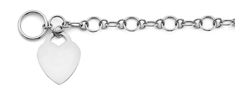 14K White Gold Hollow Bracelet With Heart Pendant