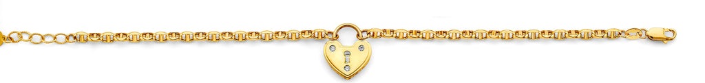 14K Yellow Gold Heart Lock Mariner Bracelet