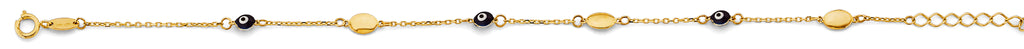 14K Yellow Gold Blue Color Evil Eye Bracelet