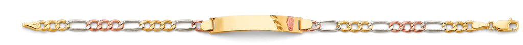 14K Tri Color Gold Figaro Guadalupe ID Bracelet