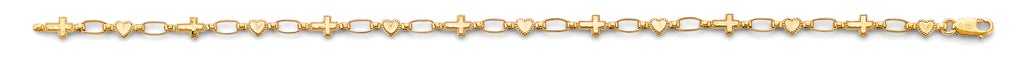 14K Yellow Gold Heart And Cross Bracelet